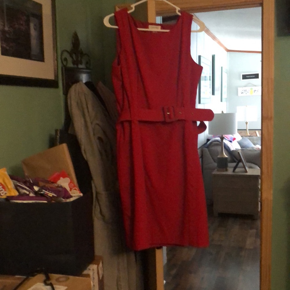 Calvin Klein Red Belted Midi Dress